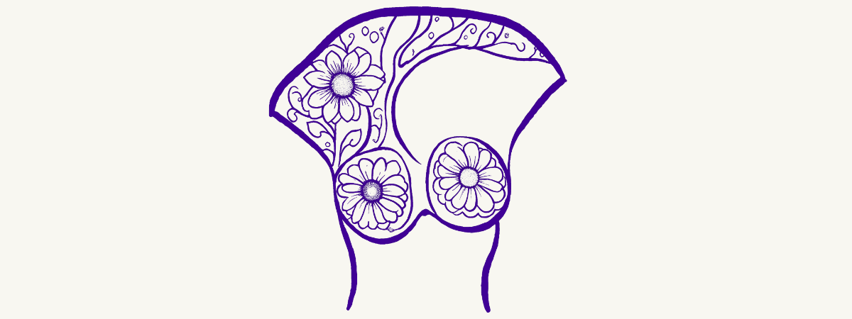 Illustration d'un buste de femme avec des seins dessinés en fleurs